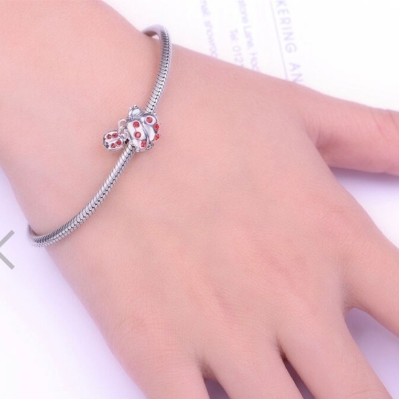 Ladybird Bug & Dangle Baby Swarovski Crystals Sterling Silver Charm Bead - Picture 3 of 13